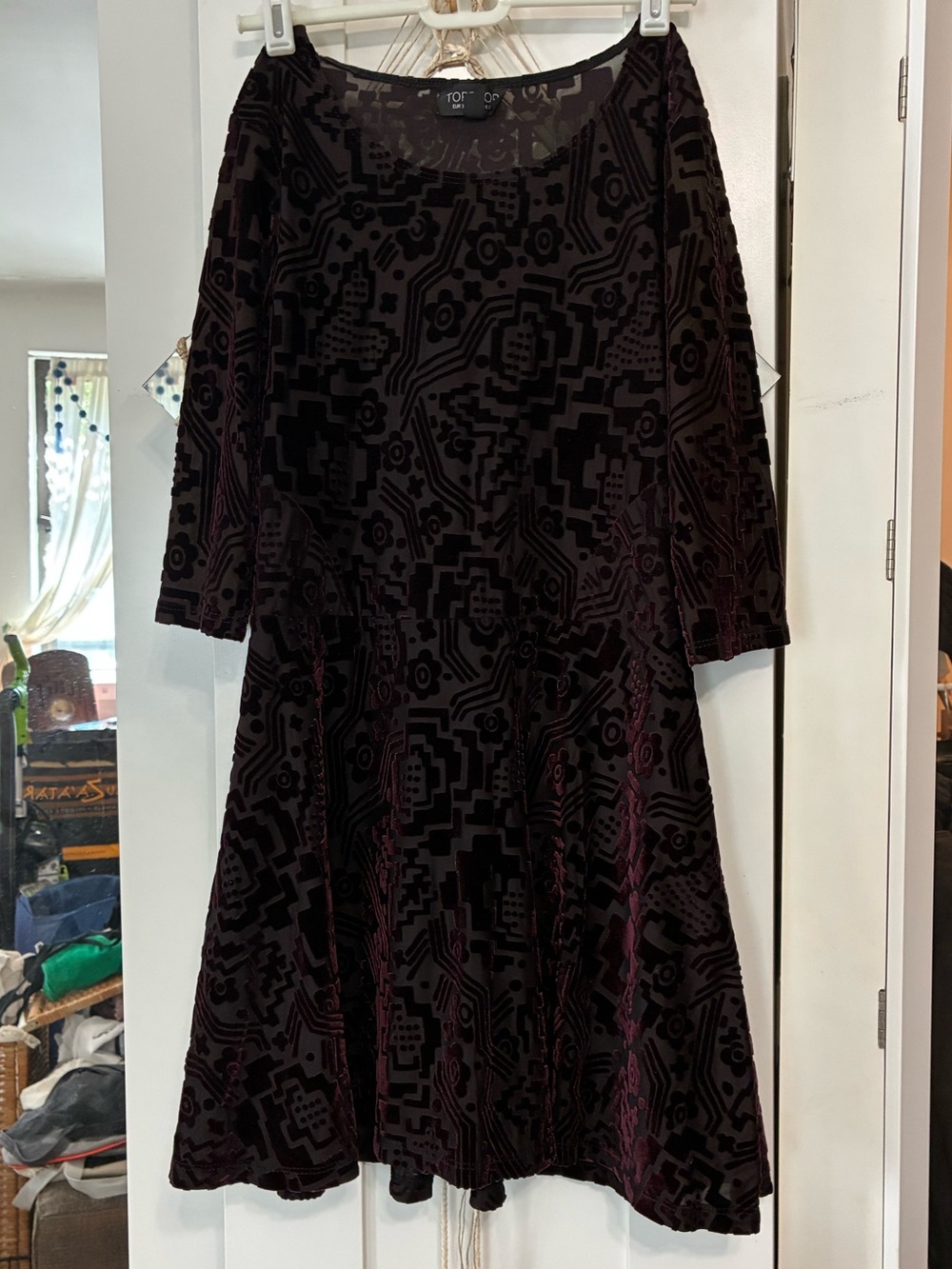 TOPSHOP Purple Velvet Burnout Fit & Flare Dress size 4 petite